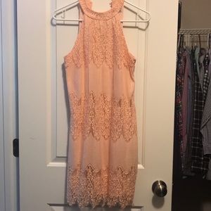 Peach lace halter dress